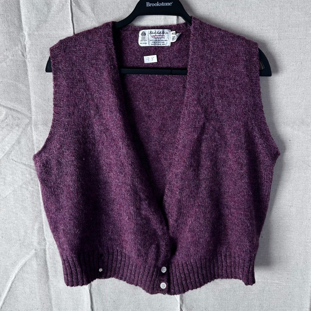 Vintage Talbots Robert Scott Shetland Wool Sweater Vest Purple V-Neck Size 40